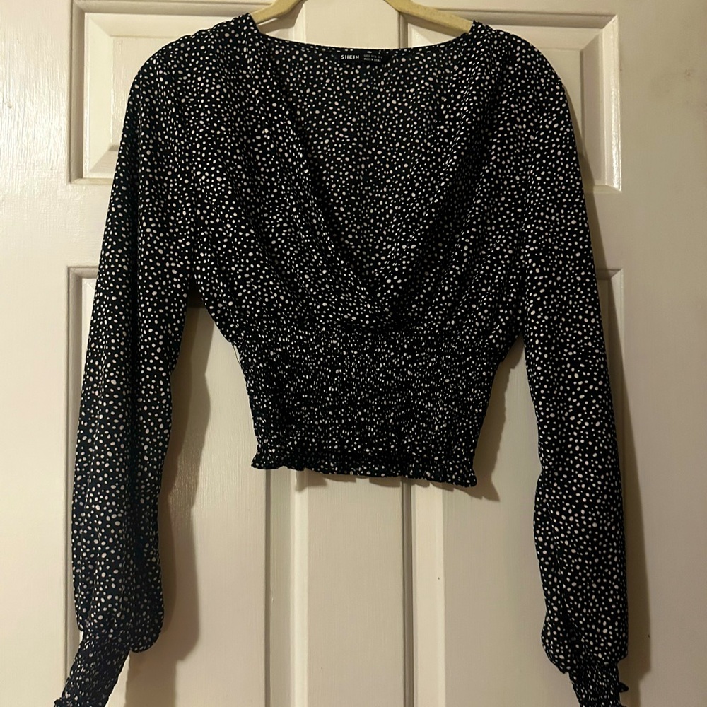 SHEIN Black/white polka dot Crop Blouse.  Super cute! Size Small - Never worn.
